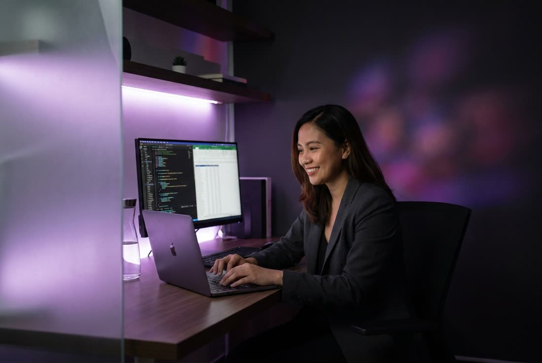 AI-trained executive assistant working at a desk